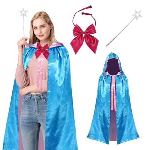 EJWCIG Feen-Patentante-Kostüm-Set, Frauenfee, Patentante mit blauem Umhang, Fliege, Sternstock, Halloween, Cosplay, Party, Blau, 150cm/59inch EJWCIG Feen-Patentante-Kostüm-Set, Frauenfee, Patentante mit blauem Umhang, Fliege, Sternstock, Halloween, Cosplay, Party, Blau, 150cm/59inch von EJWCIG
