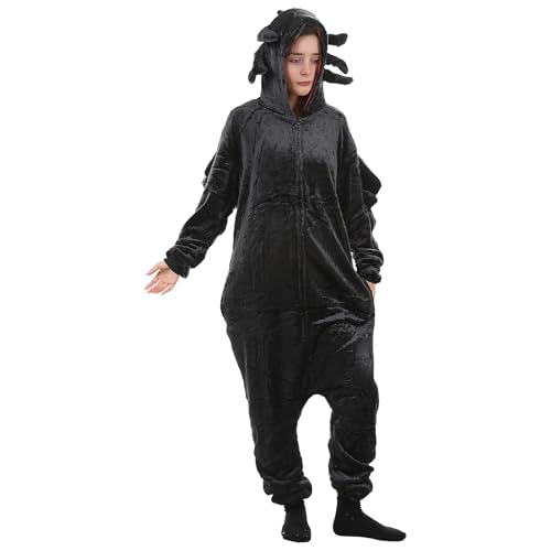 EJWCIG Tier-Einteiler, Halloween-Kostüm, Drachen-Kostüm für Erwachsene, Damen, Herren, Teenager, Weihnachtspyjama, Schwarz, M EJWCIG Tier-Einteiler, Halloween-Kostüm, Drachen-Kostüm für Erwachsene, Damen, Herren, Teenager, Weihnachtspyjama, Schwarz, M von EJWCIG