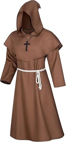 EKGNU Erwachsenenkostüm Mönch mit Kapuze, Mönch, Renaissance, Priester, Cosplay, Braun, Größe M EKGNU Erwachsenenkostüm Mönch mit Kapuze, Mönch, Renaissance, Priester, Cosplay, Braun, Größe M von EKGNU