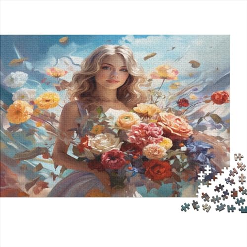 Blumenmädchen Puzzle Erwachsenenpuzzle Farbenfrohes AI Design 300 Teile Puzzle Für Erwachsene Ab 14 Jahren 300pcs (40x28cm) von EKIDAZ