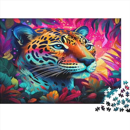 Bunter Leopard 300 Teile Puzzles Für Erwachsene Teenager Stress Abbauen Familien-Puzzlespiel AI Animals Puzzle Lernspiel Spielzeug Geschenk 300pcs (40x28cm) von EKIDAZ