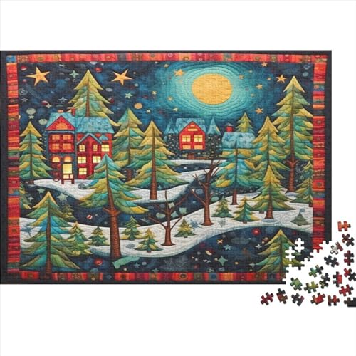 Weihnachts-Schnee-Szene 500 Teile Puzzles Für Erwachsene Teenager Stress Abbauen Familien-Puzzlespiel AI Design Puzzle Lernspiel Spielzeug Geschenk 500pcs (52x38cm) von EKIDAZ