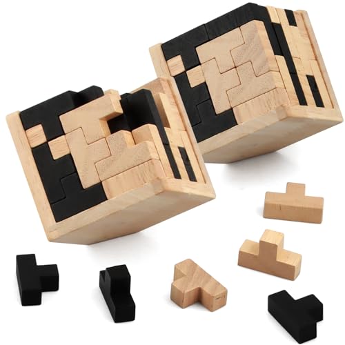 2 Stück Holzpuzzle Set Knobelspiele Holz, Hölzernes Intelligenz Spielzeug Brain Teaser Game, 3D Wooden Brain Teaser Puzzle, Knobelspiele Für Erwachsene von EKKONG