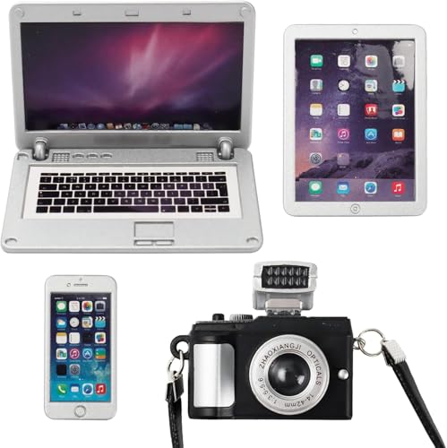 4 Stück Miniatur Laptop Set, Puppenhaus Zubehör Miniatur Laptop Tablet Telefon Kamera, Simulation Miniatur Haus Zubehör, Miniatur Wichtel Zubehör für 1:12 Puppenhaus Dekoration 4 Stück Miniatur Laptop Set, Puppenhaus Zubehör Miniatur Laptop Tablet Telefon Kamera, Simulation Miniatur Haus Zubehör, Miniatur Wichtel Zubehör für 1:12 Puppenhaus Dekoration von EKKONG
