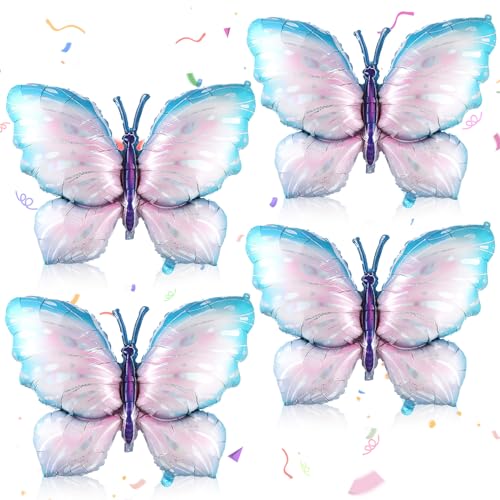 4 Stück Schmetterling luftballon,Blau Schmetterlinge Folienballon feen Geburtstag Deko für Mädchen Schmetterling Party, Kinder Geburtstag Deko, Hochzeit, Gartenparty (Blau) von EKKONG