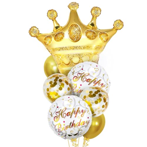 7 Stück Krone Ballon Gold, Konfetti Ballons Krone Luftballons Geburtstag Goldene Silber Luftballons Helium GeburtstagParty Deko für Mädchen Damen (Gold) von EKKONG