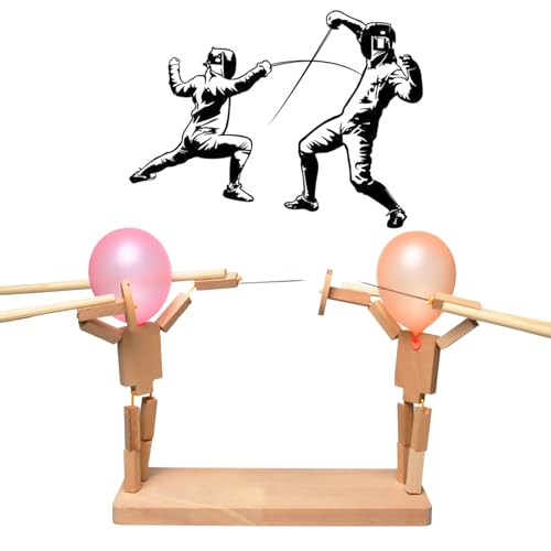 Balloon Bamboo Man Battle, 2024 New Handmade Wooden Fencing Puppets, Holz-Bots-Kampfspiel für 2 Spieler, Ballon Bambus Mann Schlacht Holzkämpfer mit Ballonkopf, Desktop-Kampfspiel (DIY) von EKKONG