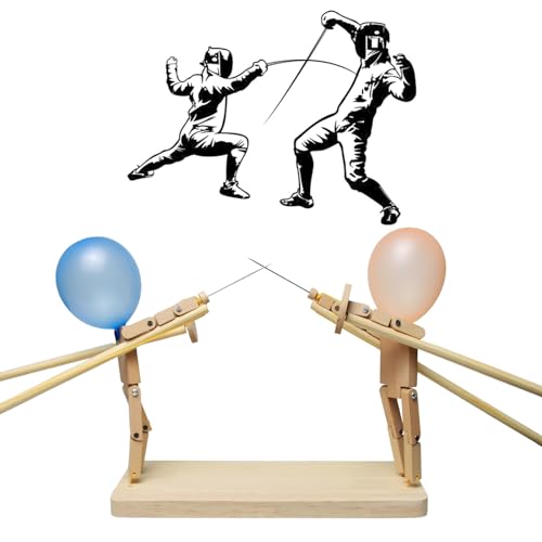 Balloon Bamboo Man Battle, 2024 New Handmade Wooden Fencing Puppets, Holz-Bots-Kampfspiel für 2 Spieler, Ballon Bambus Mann Schlacht Holzkämpfer mit Ballonkopf, Desktop-Kampfspiel (Premium) von EKKONG