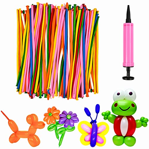 EKKONG 100Pcs Magic Luftballons, Modellierung Ballons Kit, Lange Bunte Ballons, DIY Ballon mit Luftpumpe für Geburtstage Hochzeit Partys Veranstaltungen Dekoration von EKKONG