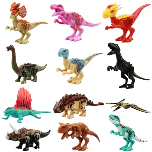 EKKONG 12 Stück Dinosaurier Block Spielzeug Set, Jurassic Figuren Spielzeug - Tyrannosaurus Rex Pterodactyl Triceratops Velociraptor Set Kinder Lernspielzeug Geschenk von EKKONG