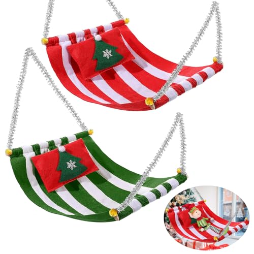 EKKONG 2 Stück Weihnachtselfen Hängematte Elfenpuppen Zubehör Weihnachtselfe Hammock in Grün und Rot für Lustiges Elfenpuppen-Ornament von EKKONG