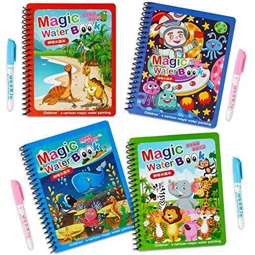 EKKONG 4 Stück Wassermalbuch, Magie Wasser Zeichnung Buch, Magisches Malbücher Set, Water Colouring Book mit Wasserstift, Wasser Malbuch Doodle für Kinder EKKONG 4 Stück Wassermalbuch, Magie Wasser Zeichnung Buch, Magisches Malbücher Set, Water Colouring Book mit Wasserstift, Wasser Malbuch Doodle für Kinder von EKKONG
