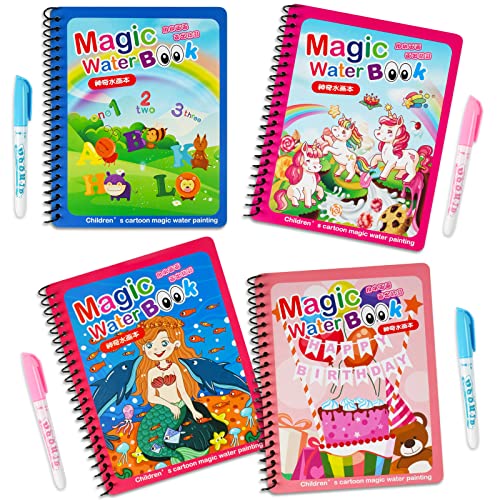 EKKONG 4 Stück Wassermalbuch, Magie Wasser Zeichnung Buch, Magisches Malbücher Set, Water Colouring Book mit Wasserstift, Wasser Malbuch Doodle für Kinder EKKONG 4 Stück Wassermalbuch, Magie Wasser Zeichnung Buch, Magisches Malbücher Set, Water Colouring Book mit Wasserstift, Wasser Malbuch Doodle für Kinder von EKKONG
