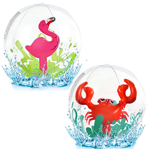 EKKONG Aufblasbare Wasserball, 3D Strandball, Wasserball, 2 Stücke, Flamingo Und Krabbe, für Strand, Schwimmbad und Garten, für Erwachsene und Kinder (Flamingo und Krabbe) von EKKONG