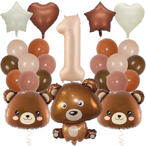 EKKONG Bär Luftballons Geburtstag, Teddybär Geburtstagsballon 24 Stück Kleinen Braunbär Ballons Kindergeburtstag für 1/2/3 Jahre Kinder Geburtstags Babydusche Dekoration (1) von EKKONG