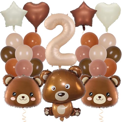 EKKONG Bär Luftballons Geburtstag, Teddybär Geburtstagsballon 24 Stück Kleinen Braunbär Ballons Kindergeburtstag für 1/2/3 Jahre Kinder Geburtstags Babydusche Dekoration (2) von EKKONG