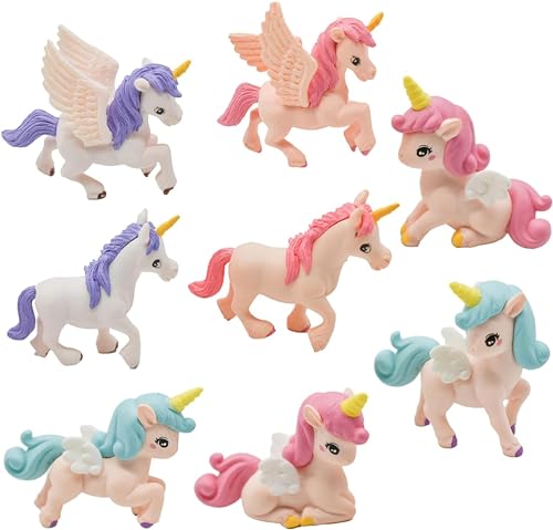 EKKONG Einhorn Figur 8 Stück Einhorn Figuren Klein Niedlich Minifiguren Einhorn Tortendeko Geburtstag für Mädchen Desktop-, Bücherregal-, Geburtstagsfeier-, Cake Topper Dekoration von EKKONG