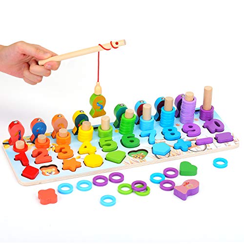 EKKONG Holz-Puzzle mit Zahlen für Kinder,Montessori Holz-Puzzle-Spielzeug,Lernspiel Mathematik für Kinder Baby 3 4 5 6 Jahre, Zahlen Formen Farben erkennen,Geschenk für Jungen Mädchen von EKKONG