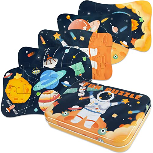 EKKONG Kinderpuzzle, 5 Bilds Astronaut Holzpuzzle für Kinder, Holzpuzzle ab 3 4 5 Jahren, Montessori Spielzeug Puzzle, Geschenk für Jungen Mädchen von EKKONG