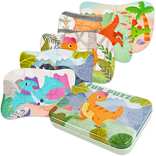 EKKONG Kinderpuzzle, 5 Bilds Dinosaurier Holzpuzzle für Kinder, Holzpuzzle ab 3 4 5 Jahren, Montessori Spielzeug Puzzle, Geschenk für Jungen Mädchen von EKKONG