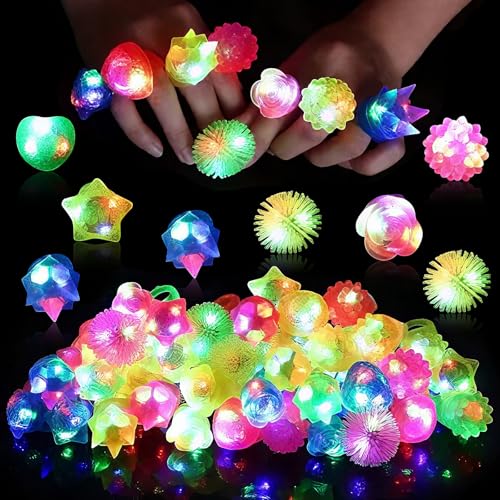 EKKONG LED Blinkende Ringe,12 Stück LED Leuchtende Ringe für Kinder, Fingerring Leuchtringe,Glow In The Dark Gastgeschenke Kindergeburtstag Halloween Karneval Partyartikel Zubehör von EKKONG