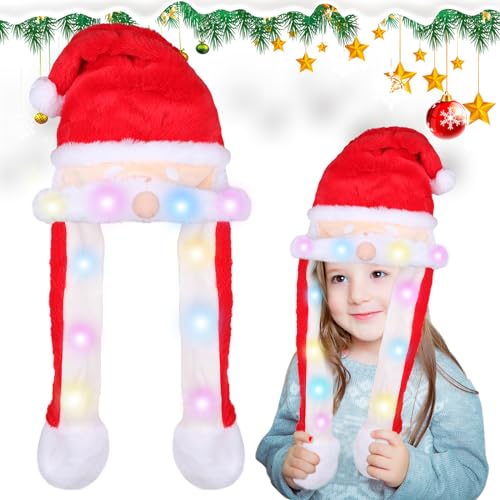 EKKONG LED Weihnachtsmütze, Weihnachtsmütze Beweglich,Lustige Weihnachtsmützen LED,Beweglicher Bart Hut,Weihnachtsmütze mit Licht,Weihnachtsmütze für Kinder Erwachsene von EKKONG
