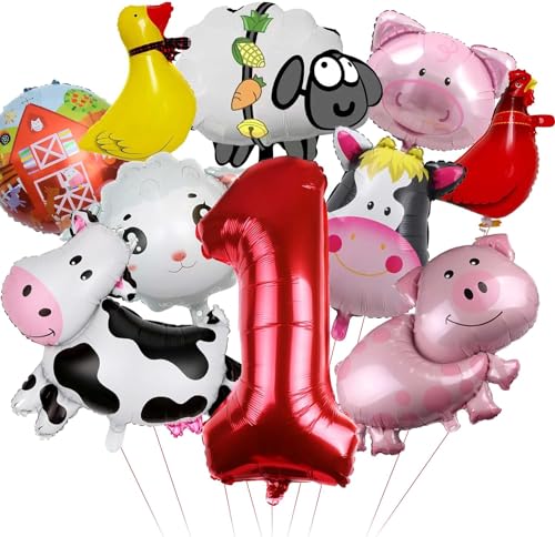 EKKONG Luftballons Tiere, Folienballon Bauernhoftiere Geburtstagsdeko Bauernhof Tiere 10 Stück Luftballon für 1/2/3 Jahre Kinder-Partydekorationen zum Thema Bauernhoftiere (1 Jahre) von EKKONG