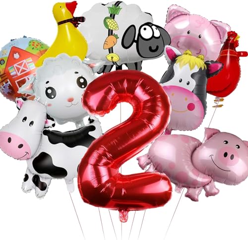 EKKONG Luftballons Tiere, Folienballon Bauernhoftiere Geburtstagsdeko Bauernhof Tiere 10 Stück Luftballon für 1/2/3 Jahre Kinder-Partydekorationen zum Thema Bauernhoftiere (2 Jahre) von EKKONG