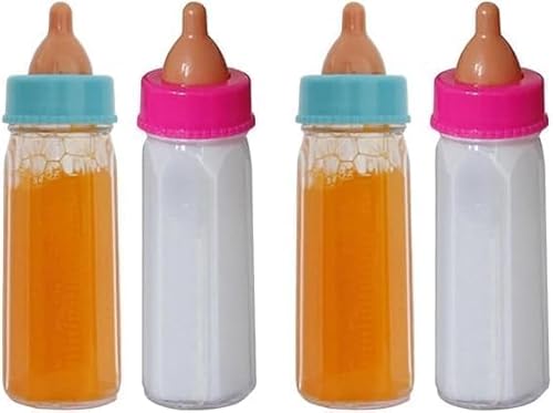 EKKONG Magische Flasche,4 Stück Baby Puppe Milchfläschchen mit Schnuller,New Born Baby Puppe Zubehör,Zauberflaschen Für Puppen,für Babypuppen 3 Jahre to 6 Jahre von EKKONG