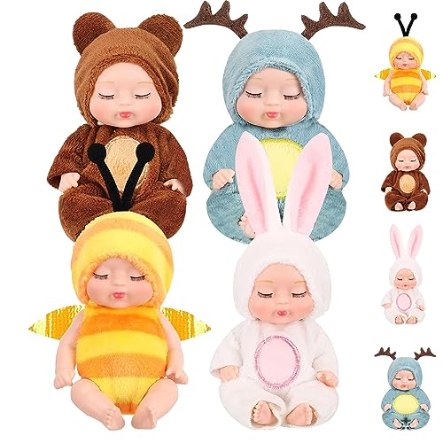 EKKONG Baby Reborn Puppen, Babypuppe 4 Stück, Baby Mini Puppen,Waschbares PVC-Material,Mini Schlafende Wiedergeburt Puppen für Mädchen, Kleinkinder, Kinder von EKKONG