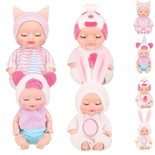 EKKONG Baby Reborn Puppen, Babypuppe 4 Stück, Baby Mini Puppen,Waschbares PVC-Material,Mini Schlafende Wiedergeburt Puppen für Mädchen, Kleinkinder, Kinder von EKKONG