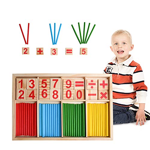 EKKONG Rechenstäbchen,Montessori Mathe Spielzeug, Zählstäbchen Montessori, Holz Spielzeug für Kinder, Zahlenlernspiel, Pädagogisches Mathe-Spielzeug ab 3 Jahre von EKKONG
