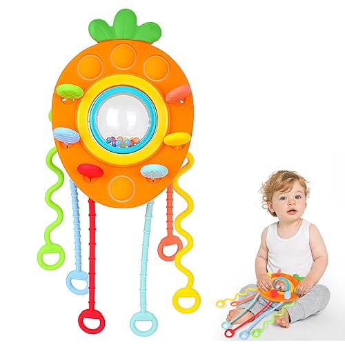 Montessori Spielzeug Baby, Sensorisches babyspielzeug, Karotte Silikon Zugschnur Lernspielzeug Feinmotorik Aktivitäts Zahnen Spielzeug für Kleinkinder 6 12 18 Monate von EKKONG