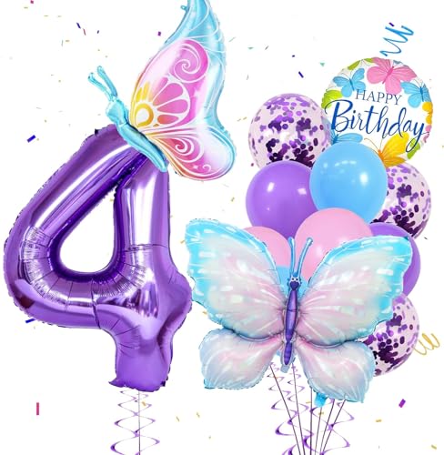 EKKONG Schmetterling Luftballon, 13 Stücke Luftballons Schmetterlinge Deko Geburtstag Mädchen Geburtstagsdeko Kinder für 3/4/5 Jahre Mädchen Schmetterling Geburtstag Party Dekorative Vorräte (4 Jahre) EKKONG Schmetterling Luftballon, 13 Stücke Luftballons Schmetterlinge Deko Geburtstag Mädchen Geburtstagsdeko Kinder für 3/4/5 Jahre Mädchen Schmetterling Geburtstag Party Dekorative Vorräte (4 Jahre) von EKKONG