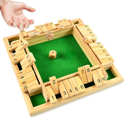 EKKONG Shut The Box, Holztisch Brettspiel mit würfel, Klassisch Würfelspiel Mathematik Spiel, Reisespiele, Tisch Spiel für Partei Klappbrett Spiel für Kinder und Erwachsene, 4 Spieler von EKKONG