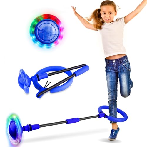 EKKONG Swing Wheel Springring Fußkreisel Kinder Springball Blinkender Skip Jumping Ball for Kids Faltbarer Knöchelsprungball Gymnastik & Geschicklichkeit Spiele (Blau) von EKKONG