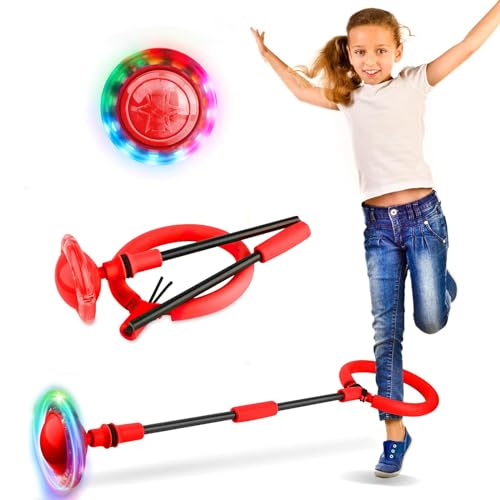 EKKONG Swing Wheel Springring Fußkreisel Kinder Springball Blinkender Skip Jumping Ball for Kids Faltbarer Knöchelsprungball Gymnastik & Geschicklichkeit Spiele (Rot) von EKKONG