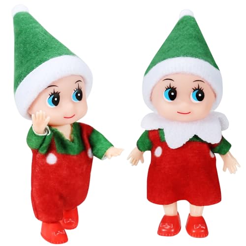 EKKONG Weihnachtself 2-Teilige Weihnachtselfen Wichtelpuppe Mini Figuren Weihnachten Elfen Puppe Weihnachtswichtel Figuren für Jungen Mädchen Weihnachtsspielzeug Dekorationen von EKKONG