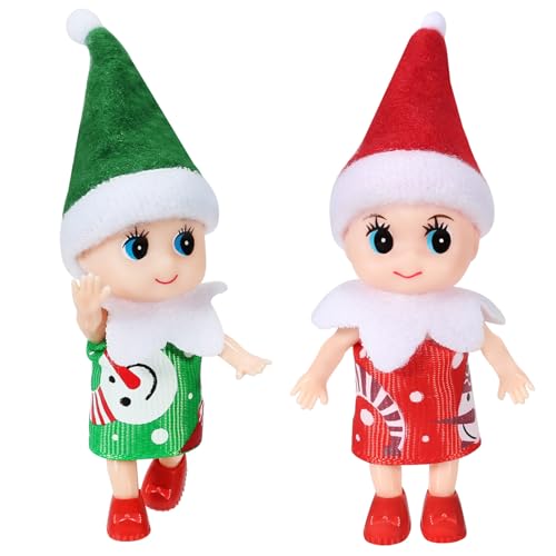 EKKONG Weihnachtself 2-Teilige Weihnachtselfen Wichtelpuppe Mini Figuren Weihnachten Elfen Puppe Weihnachtswichtel Figuren für Jungen Mädchen Weihnachtsspielzeug Dekorationen von EKKONG