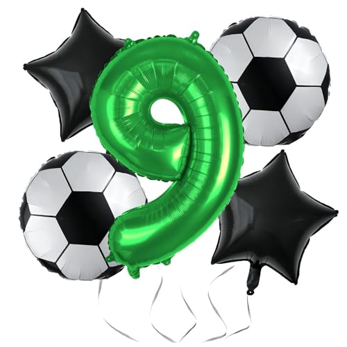 Fußball Luftballon Set, Schwarz Grün Fußball Deko Geburtstag, Folienballons Fussball, fussball party, WM Thema Partyzubehör Fussball luftballons für 6/7/8/9/10 Jahre alt Kinder Junge (9) von EKKONG