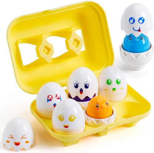 Montessori Eier Spielzeug, Easter Eier Bunters, Eier Spielzeug,ustigen Eierschalen und quiekenden mehrfarbigen Küken,Färben Formen Sortieren Lernspielzeug für Kinder ab 3 Jahre von EKKONG