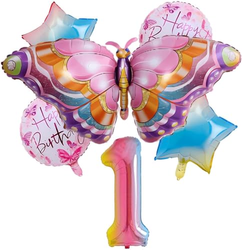 Schmetterling Luftballon, Schmetterlinge Deko Geburtstag Mädchen Folienballon Geburtstagsdeko Kinder - 1 Schmetterlingsballon, 2 Runde Ballons, 2 Sternballons, 1 Nummer Ballon 1/2/3 Jahre Schmetterling Luftballon, Schmetterlinge Deko Geburtstag Mädchen Folienballon Geburtstagsdeko Kinder - 1 Schmetterlingsballon, 2 Runde Ballons, 2 Sternballons, 1 Nummer Ballon 1/2/3 Jahre von EKKONG