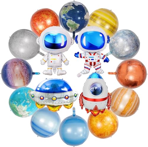 Weltraum Luftballons, 16 Stück Stück Planeten Ballons 22 Zoll Folienballon 4D Astronaut Raketen Raumschiff Geburtstagsballon für Junge Geburtstagsfeier, Weltraum Deko, Planet Party Dekoration von EKKONG