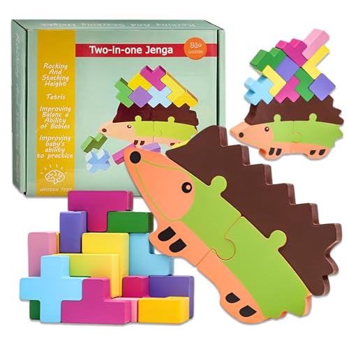 EKSED Tetris Puzzle Kinder Spielzeug Igel Holzpuzzle Montessori Spielzeug Tetris Tower Tangram Puzzle Igel Muster Blockiert Brain Teasers Spiel für Erwachsene Kinder Ab 2 Jahre von EKSED
