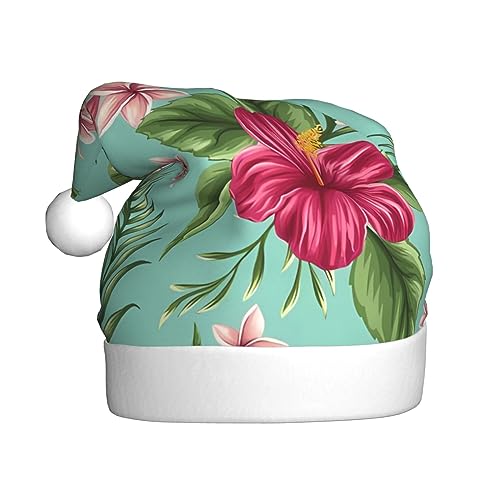 EKYOSHCZ Hawaiianische tropische Blätter Blumen Weihnachtsmann Hut für Erwachsene Weihnachtsmütze Xmas Urlaub Hut für Neujahr Party Supplies von EKYOSHCZ