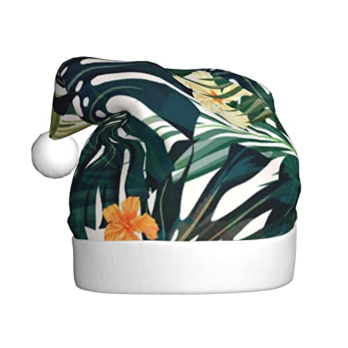 EKYOSHCZ Tropische hawaiianische Blume Palmenblätter Weihnachtsmann Hut für Erwachsene Weihnachtsmütze Xmas Urlaub Hut für Neujahr Party Supplies von EKYOSHCZ