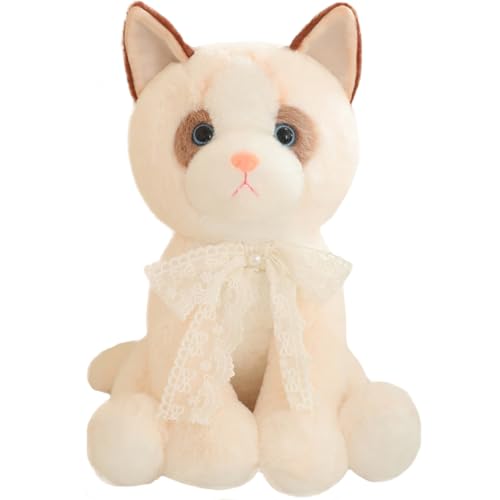 ELAINREN Weißes Spitzen-Kätzchen-Plüschtier, ultraweiches Kätzchen-Plüschkissen, Kuschel- und pelzige Katze, Plüschpuppe, Geschenk, 32 cm von ELAINREN