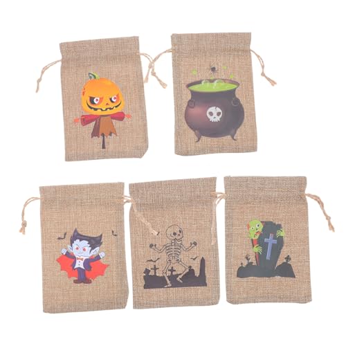 ELAYARD 10 Stück Halloween Geschenktüten aus Baumwoll Leinen mit Kordelzug Kleine Robuste Süßigkeitentüten mit Halloween für Party Süßigkeiten Kekse Wiederverwendbar von ELAYARD
