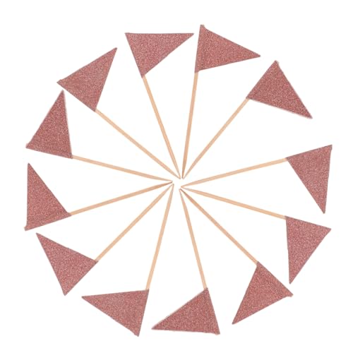 ELAYARD 12 Stück Party Food Flag Picks Dreieckige Kuchen Deko Roségold mit Glitzer Vielseitige Zahnstocher für Desserts Obst Vorspeisen bei Geburtstagen Hochzeiten und Feiern von ELAYARD
