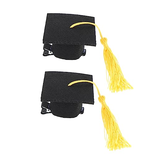 ELAYARD 2 Stück Mini Doktorhut Haarklammern mit Gelber Quaste Abschlussfeier Party Haarclips Niedliche Abschlusskappen Haarspangen für Graduation Ceremony Festliche Dekoration und von ELAYARD